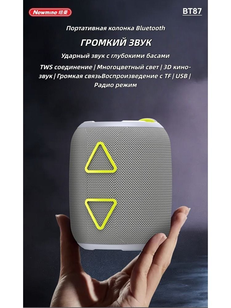 Портативная колонка Bluetooth Newmine BT87 V5.3 с TWS, 5Вт мощный звук ...