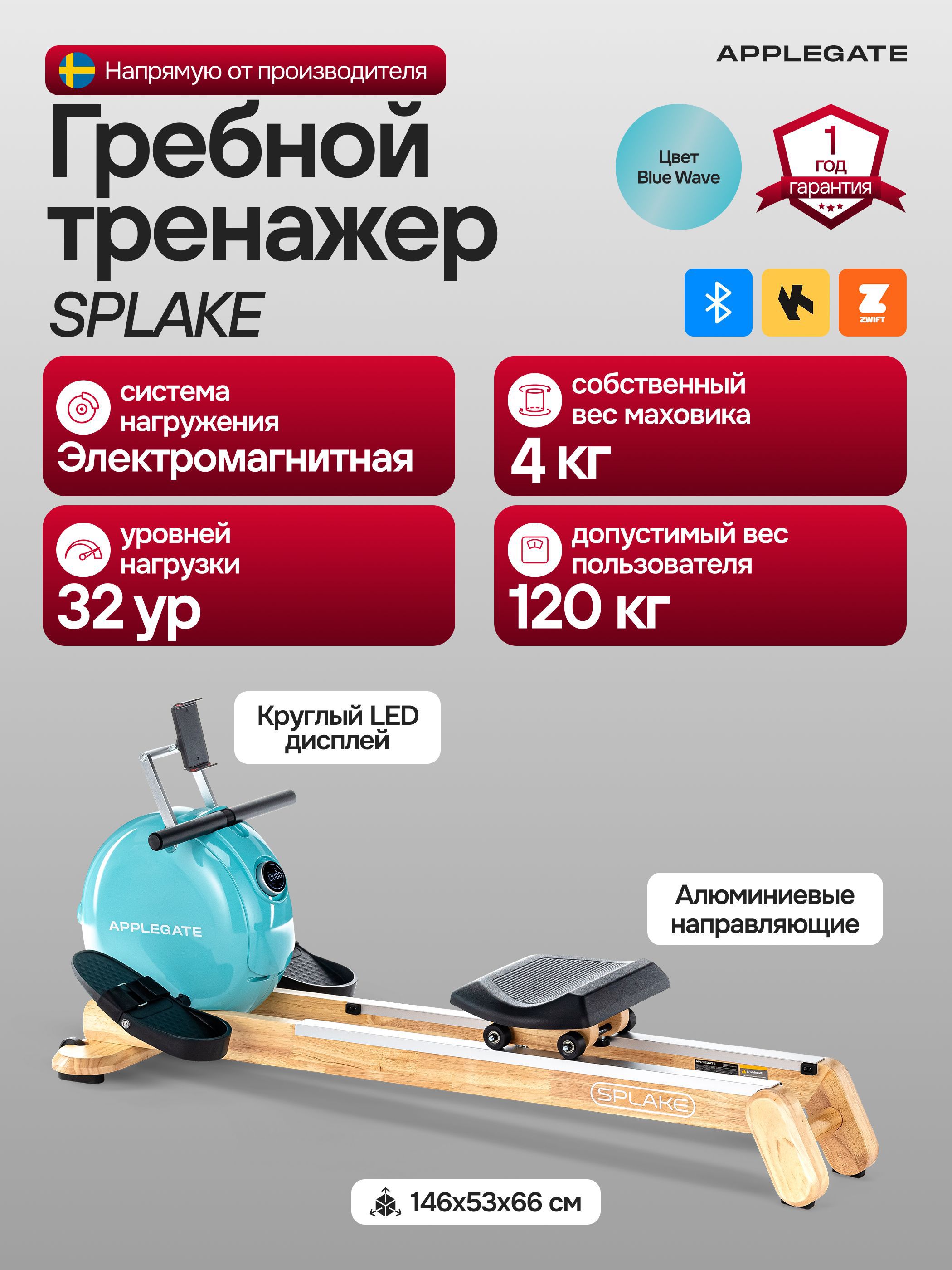 Гребной тренажер для дома APPLEGATE SPLAKE BLUE WAVE купить на OZON по ...
