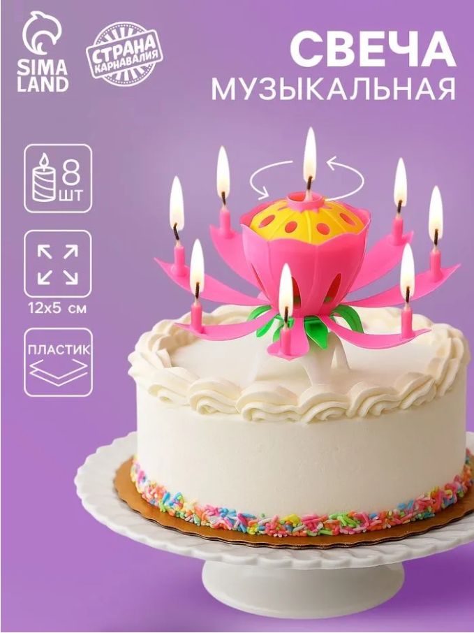Музыкальная свеча для торта «Тюльпан», розовый