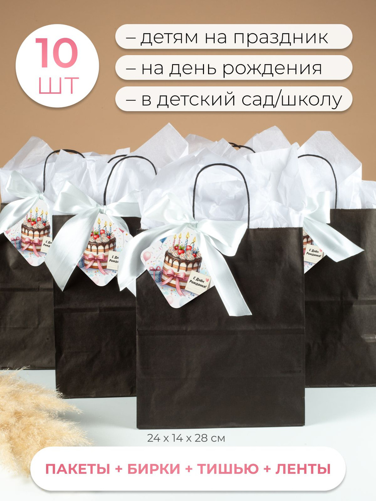 Подарочный пакет бумажный крафт для подарков с ручками 10 штук, 240х140х280 #1