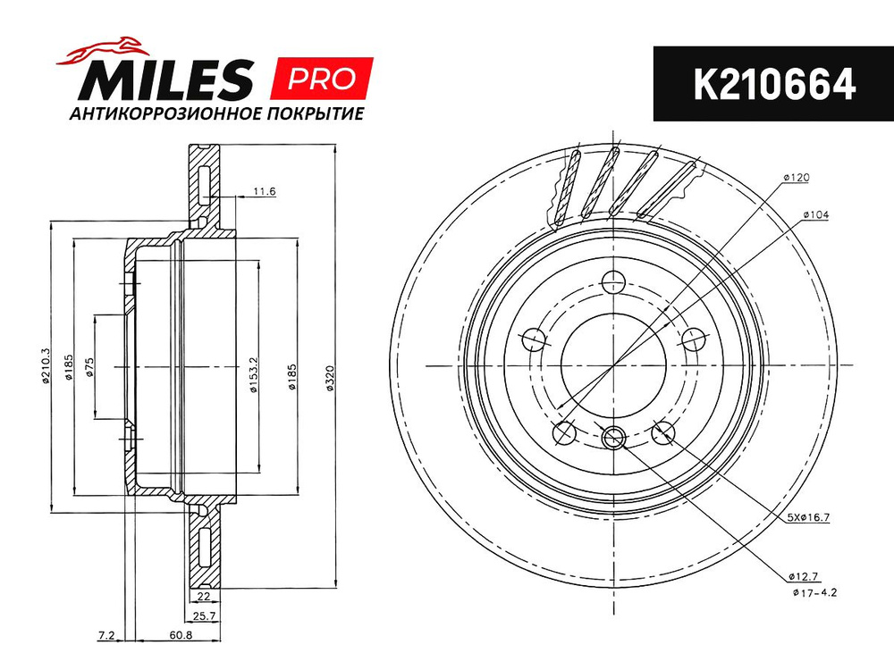 MILES Диск тормозной для BMW X3 E83 2.0-3.0 04- задний с покрытием ...