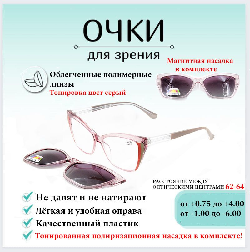 Готовые очки для зрения с диоптриями +3.50 FABIA MONTI , корригирующие для чтения с солнцезащитной магнитной #1