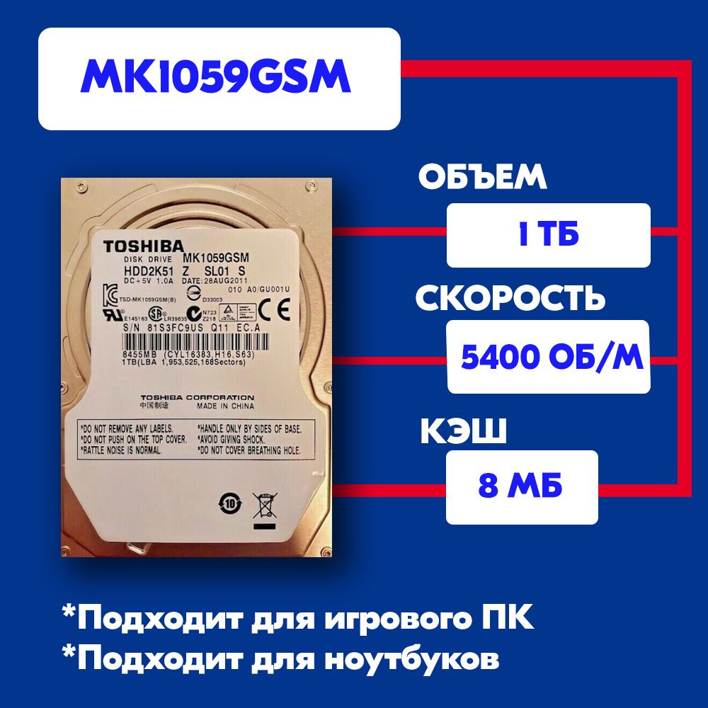 1 ТБ Внутренний жесткий диск Toshiba MK1059GSM (MK1059GSM) - купить по ...