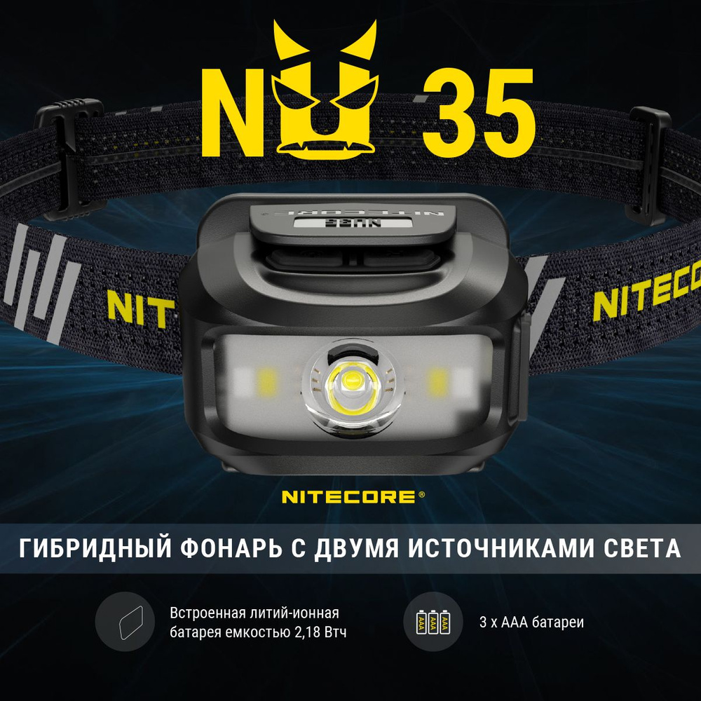 Фонарь налобный Nitecore NU35 460 люмен, дальность 48м #1