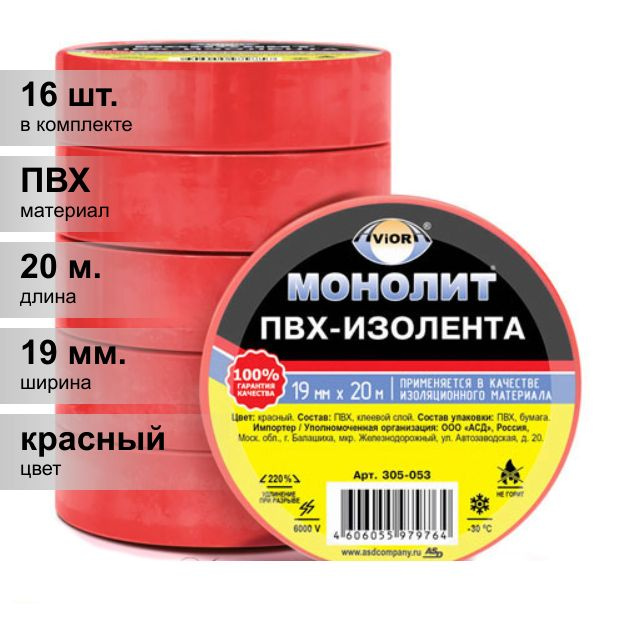 Изолента AVIORA 19 мм 20 м, 16 шт. - купить по низкой цене в интернет ...
