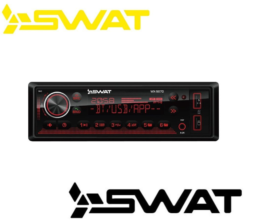 Автомобильная магнитола SWAT WX-507D, 1 din , 4x50Вт, MP3, 2*USB, DSP, SD,  BT/ 1DIN