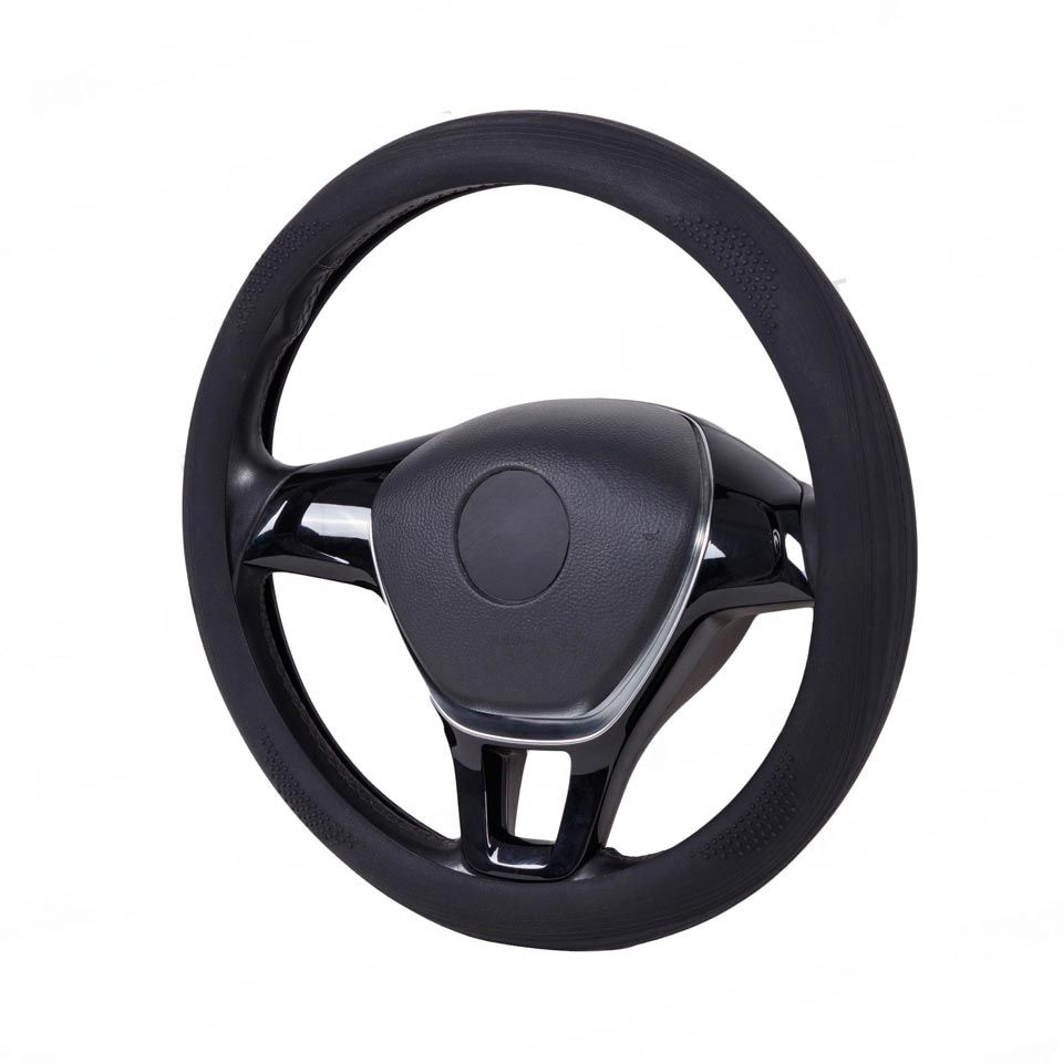 Оплетка, чехол (накидка) на руль Фольксваген Поло (2014 - 2020) седан / Volkswagen Polo, силикон, Черный #1