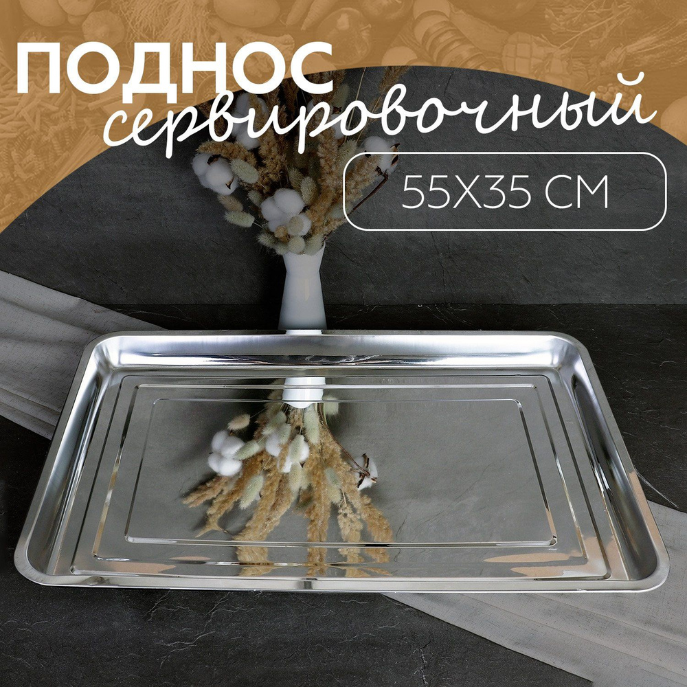 Поднос 50x35 см., форма прямоугольник, серебристый #1