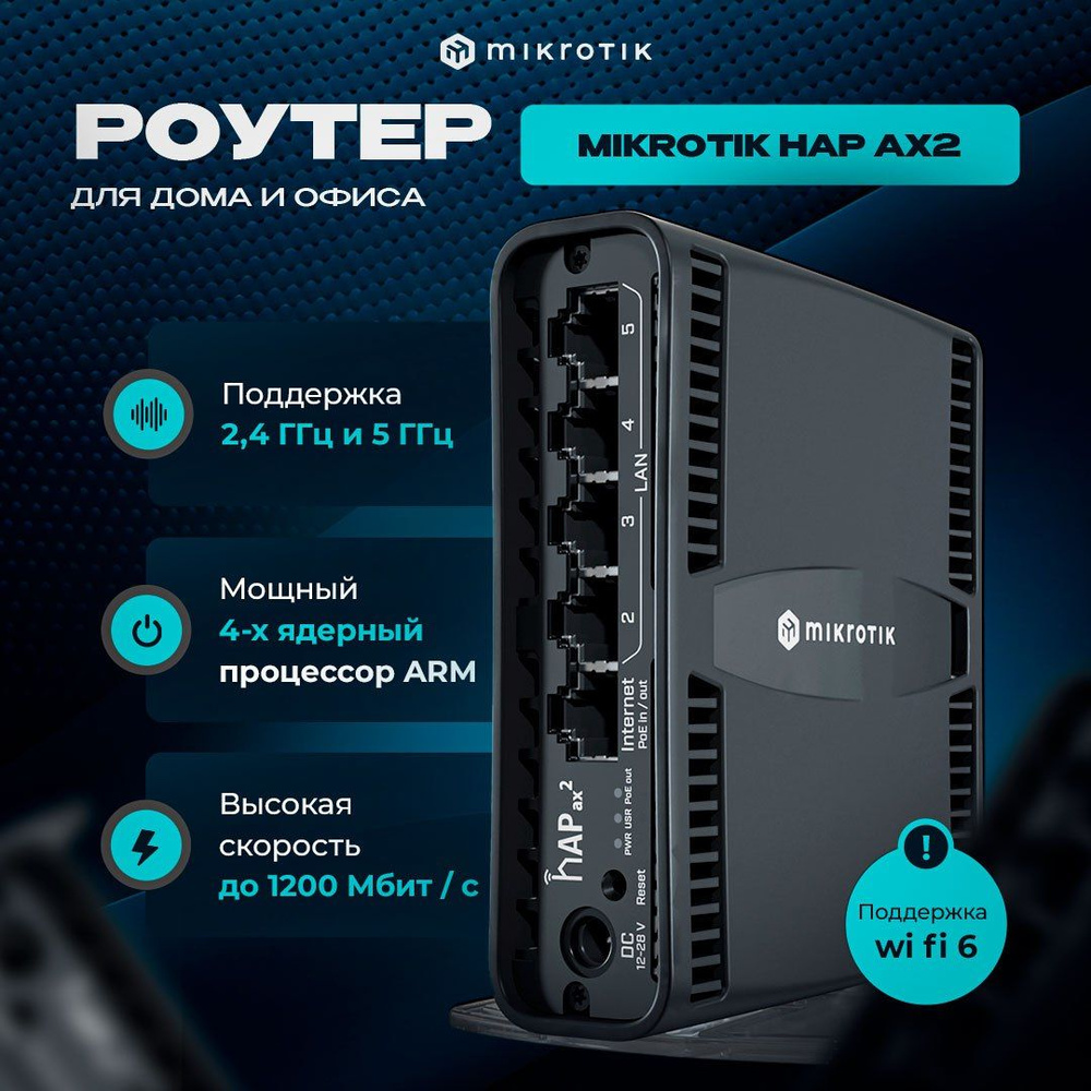 Беспроводной роутер Mikrotik hAP ax2 (C52iG-5HaxD2HaxD-TC) WiFi 6 AX 2 и 5  ГГц