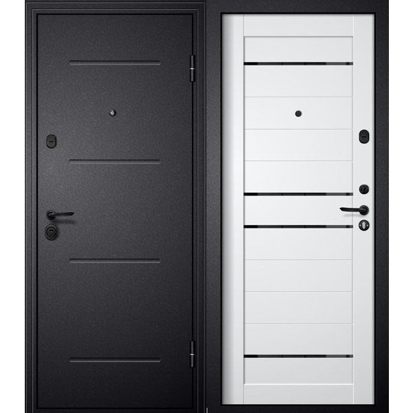 Дверь входная M-3 черный шелк царга-4 ПВХ белый стекло черное 860 правая  #1