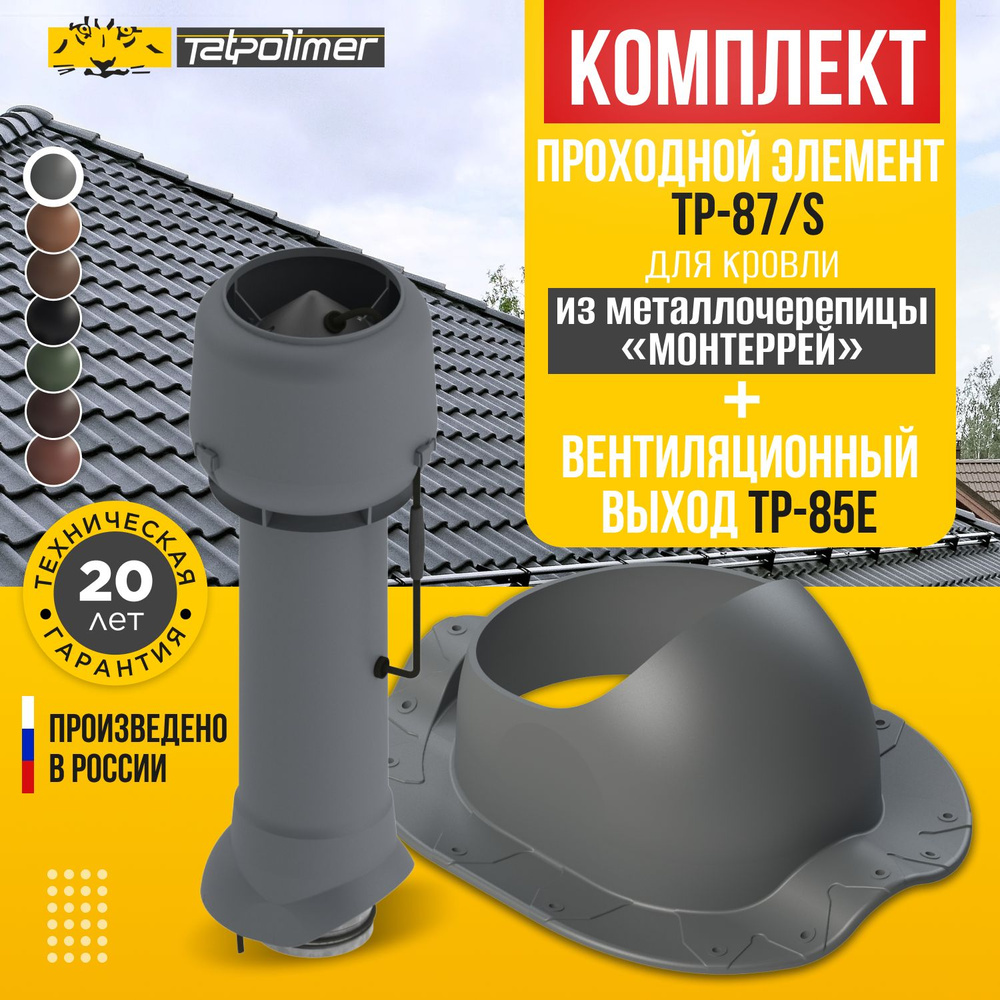 Комплект вентиляционный выход с электровентилятором TP-85.E.125/160/700 +проходной элемент 87/S (серый) #1