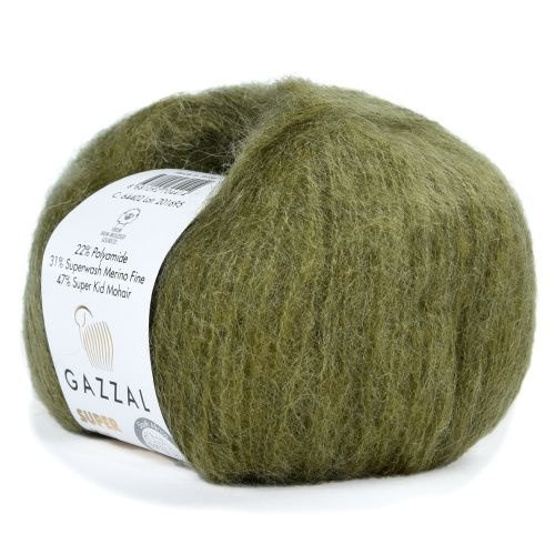 Пряжа Gazzal Super kid mohair -1 шт, хаки (64402), 237м/25г, 13% шерсть мериноса, 52% мохер, 35% полиамид #1