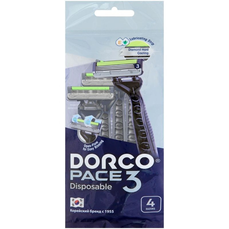 Бритвенные станки DORCO "Pace3", одноразовые, 3 лезвия, увлажняющая полоска, 4 шт  #1