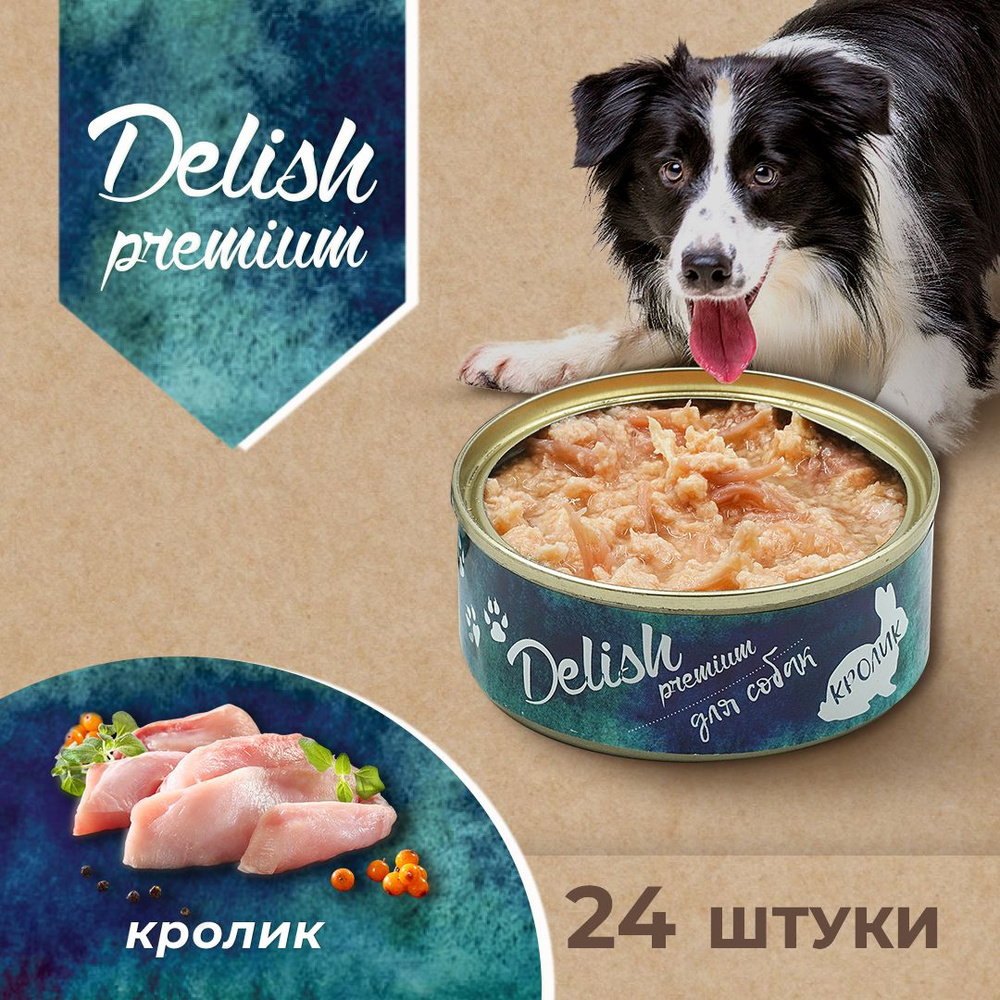 DELISH Premium консервы для собак, кролик, 24 штуки по 100 гр #1