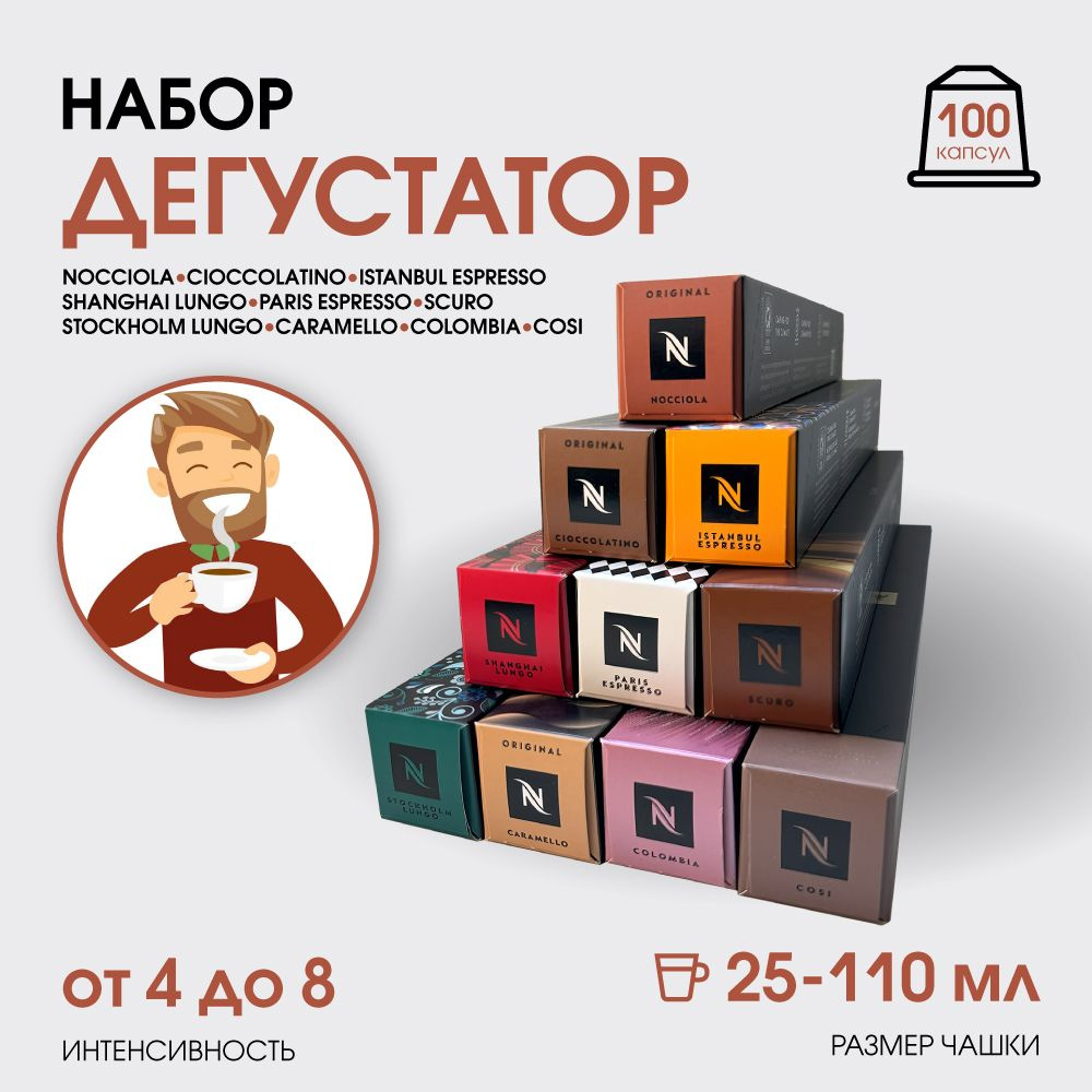 Набор кофе в капсулах для Nespresso Дегустатор 100 капсул #1