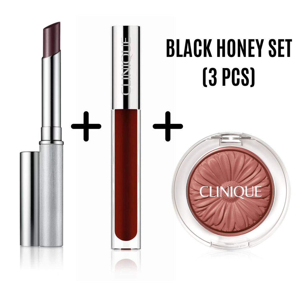 Clinique Черный медовый набор Почти губная помада Honey Lipstick + Clinique Pop Plush + румяна Cheek #1