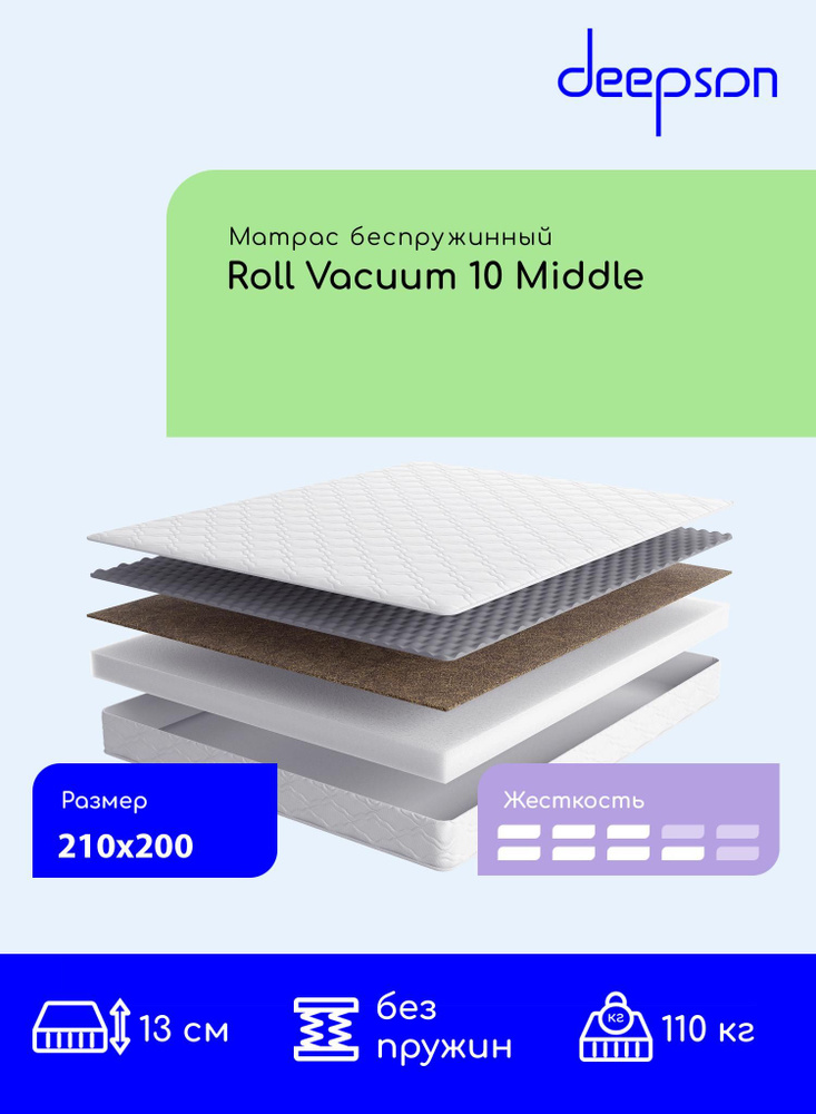 Матрас, Ортопедический матрас Deepson Roll Vacuum 10 Middle средней и выше средней жесткости, Двуспальный, #1