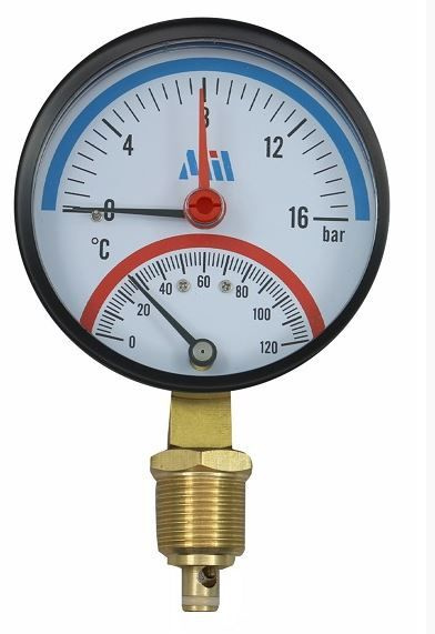 Термоманометр 80мм 1/2"- 6бар (0-120C) вертикальный "Millennium ...
