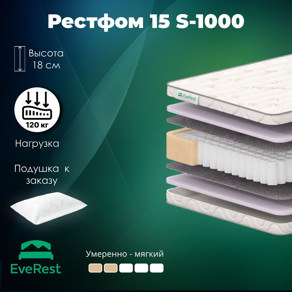 Матрас EveRest Рестфом 15 S1000 95х215 высота 18.03 см нагрузка 120.03 кг на кровать, анатомический, #1