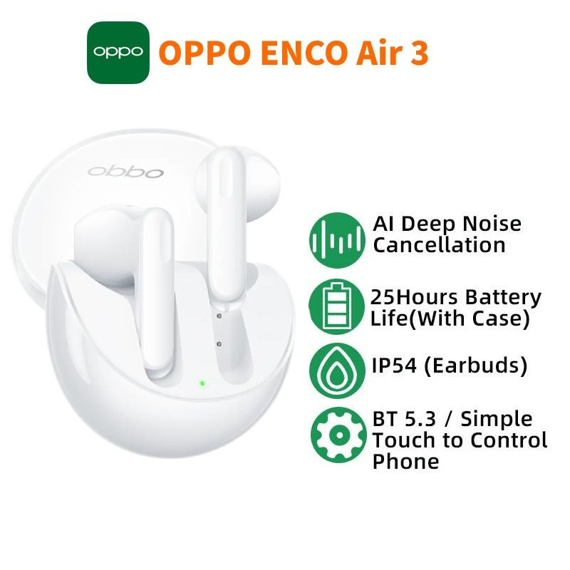 OPPO Наушники беспроводные с микрофоном OPPO Enco Air 3, Bluetooth, USB Type-C, белый  #1