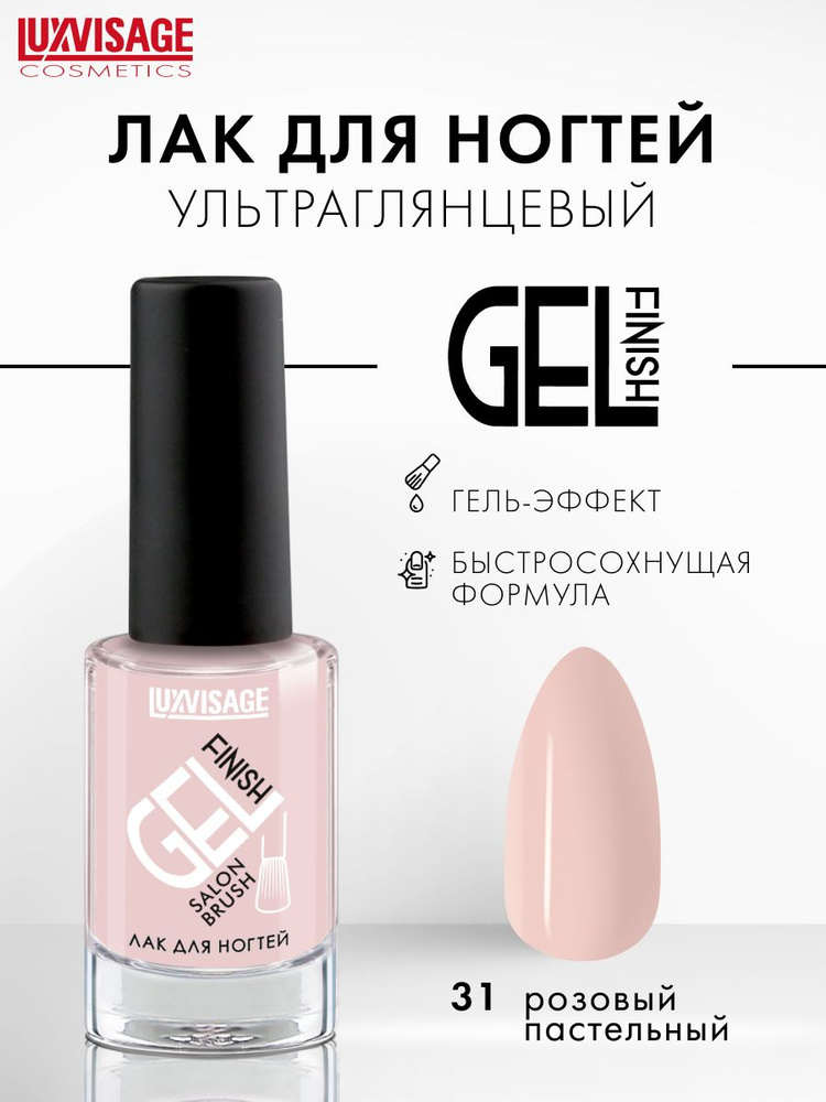 LUXVISAGE Лак для ногтей GEL finish стойкий, ультра глянцевый, тон 31 Клубничный крем  #1