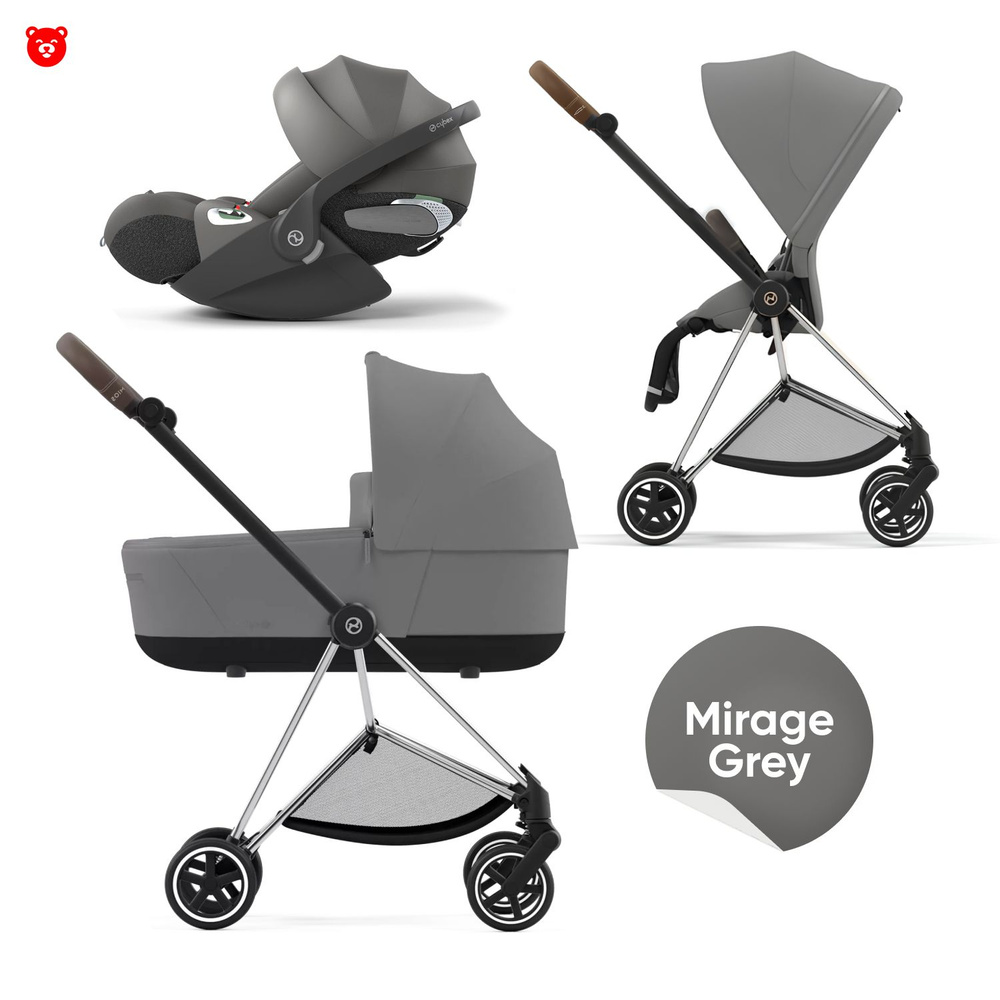 Cybex Mios III Коляска 3 в 1, шасси Chrome, коричневая ручка, текстиль Mirage Grey  #1