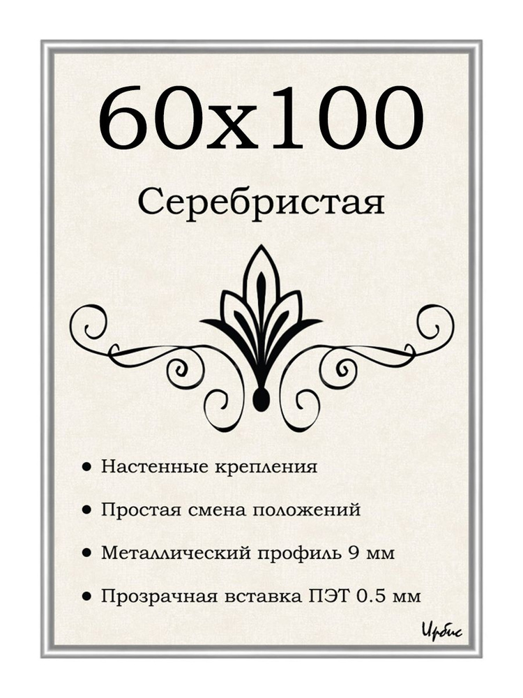 Фоторамка металлическая серебристая для постера, картины, фотографии 60х100 см  #1