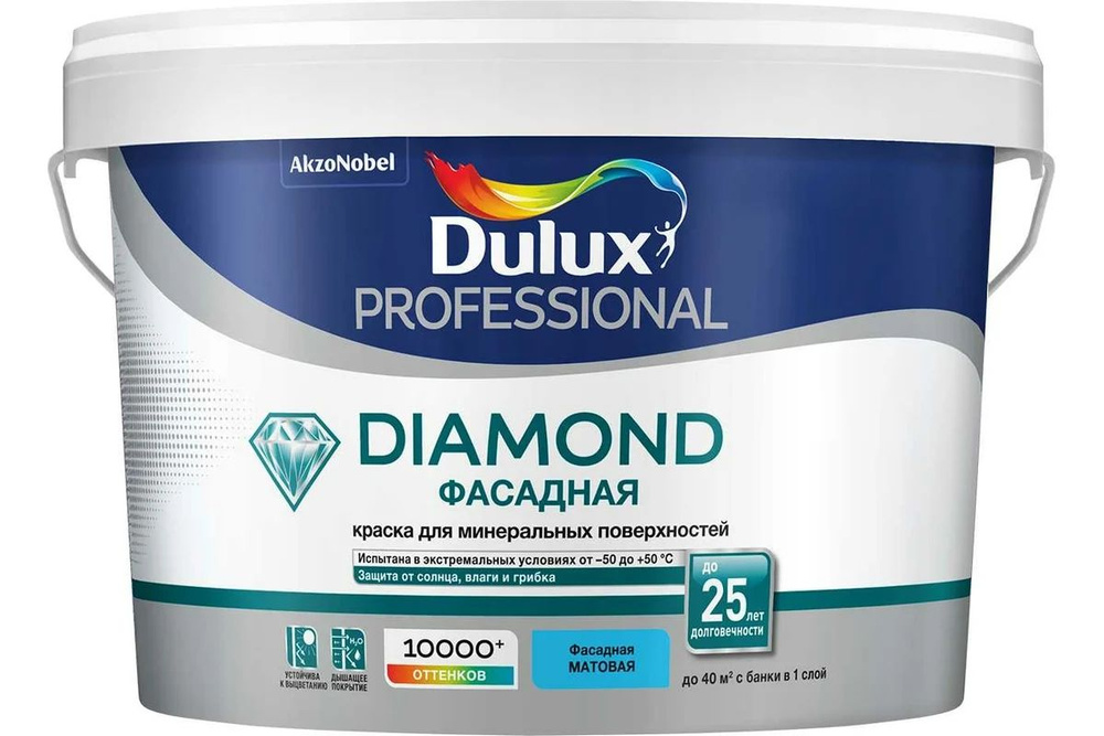 Краска Dulux Professional Diamond Фасадная Гладкая (2,5 л) Глубокоматовая белая краска для стен и потолков, #1