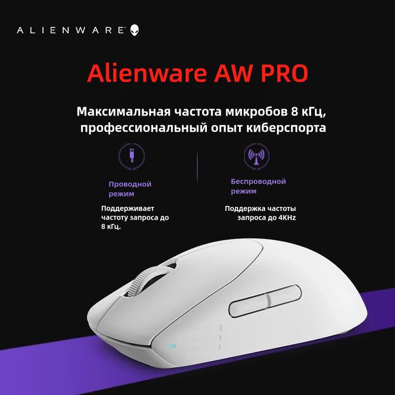 Alienware Мышь беспроводная AW PRO ,Беспроводное подключение 2.4G+USB 26000DPI, белый #1