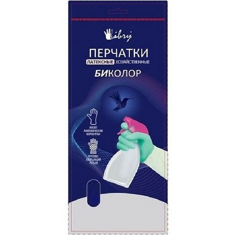 Libry перчатки хозяйственные, латексные, Биколор, размер-L (мятно/белый)  #1