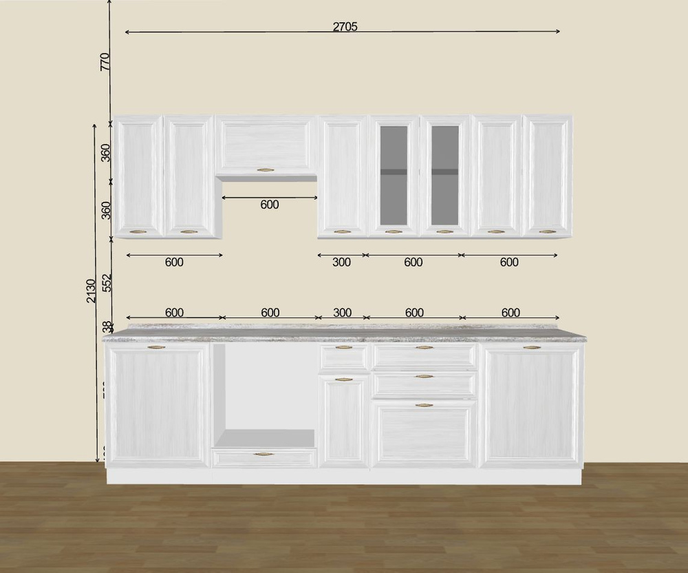 Готовый кухонный гарнитур кухня 2,7 метра Шале-029 2140*2700*600  #1