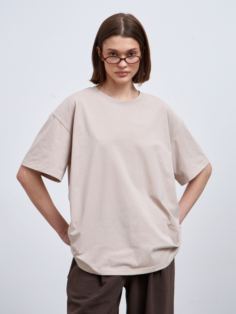 Футболка Женский ТЕЛОДВИЖЕНИЯ светло-бежевый Средний, размер 42 ...