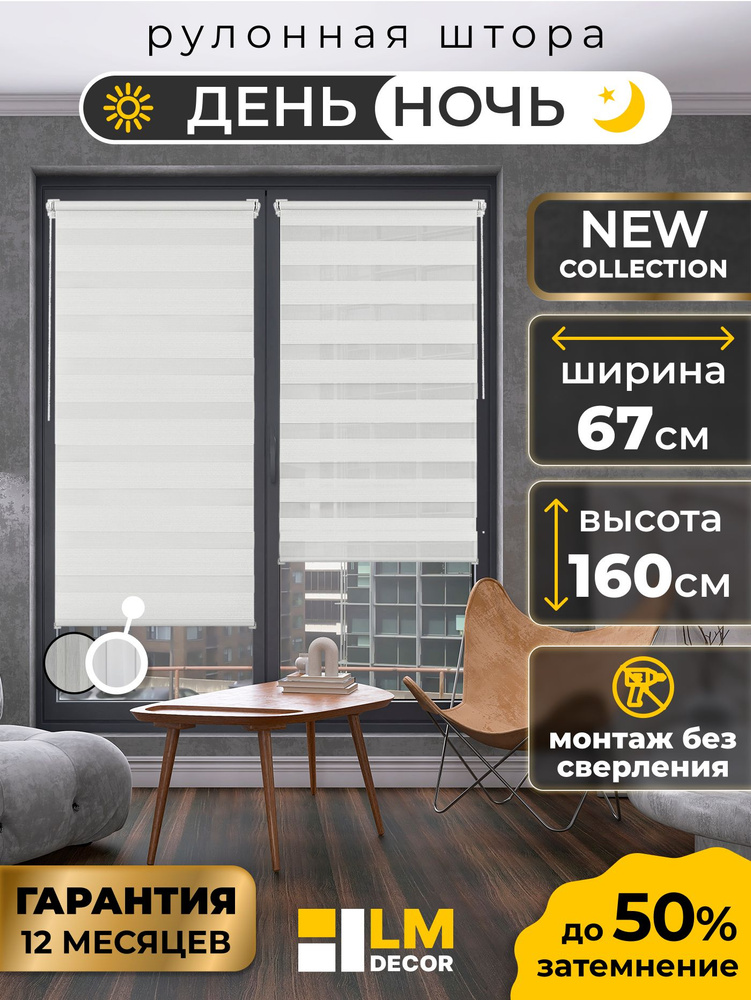 Рулонные шторы День - Ночь LmDecor 67х160 см жалюзи на окна 67 ширина, рольшторы #1