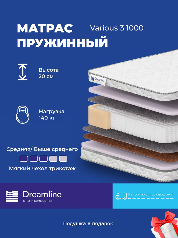 Матрас Dreamline Various 3 1000, 160x210, высота 20 см, независимые пружины, жесткость сторон средняя #1