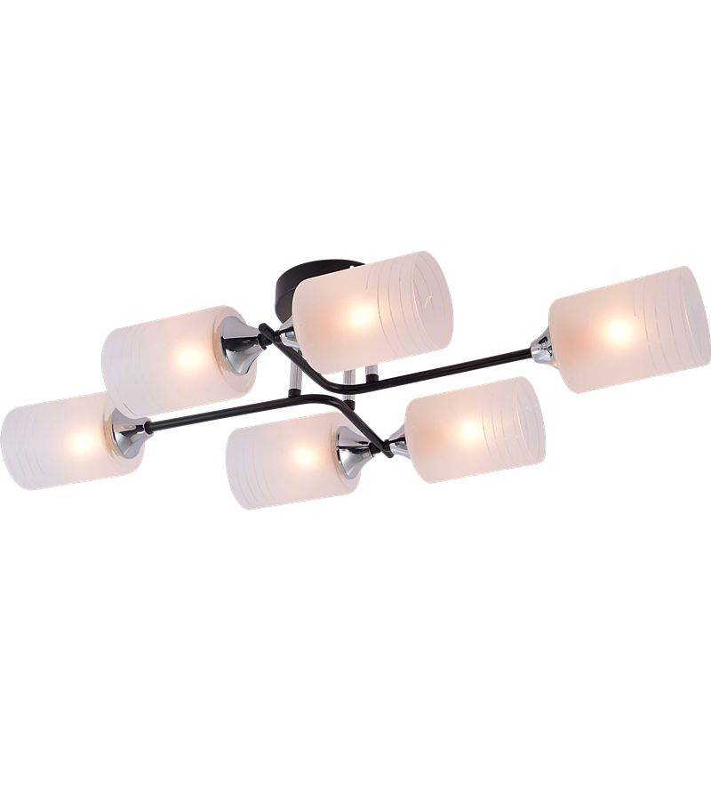 Люстра Престиж черная+хром потолочная с белыми матовыми плафонами на 6 ламп E27 #1