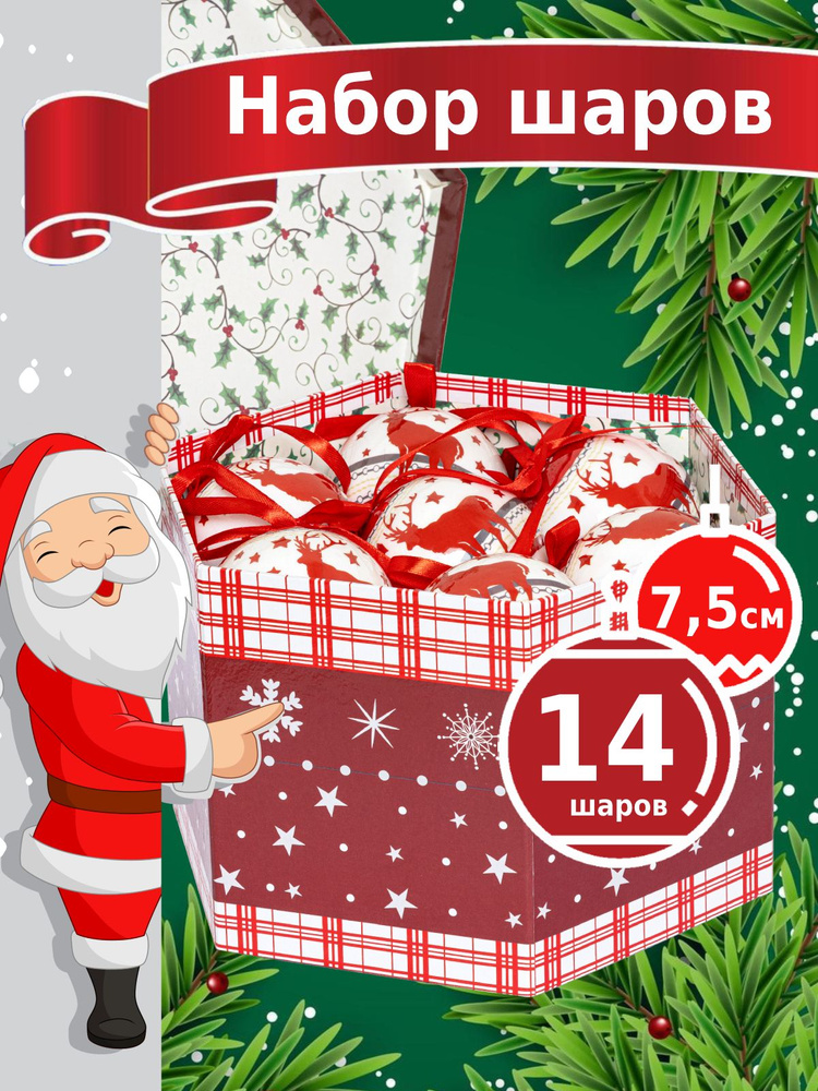 Елочные шары набор Winter Glade - 7514G189 с рисунком 7,5 см 14 шт #1