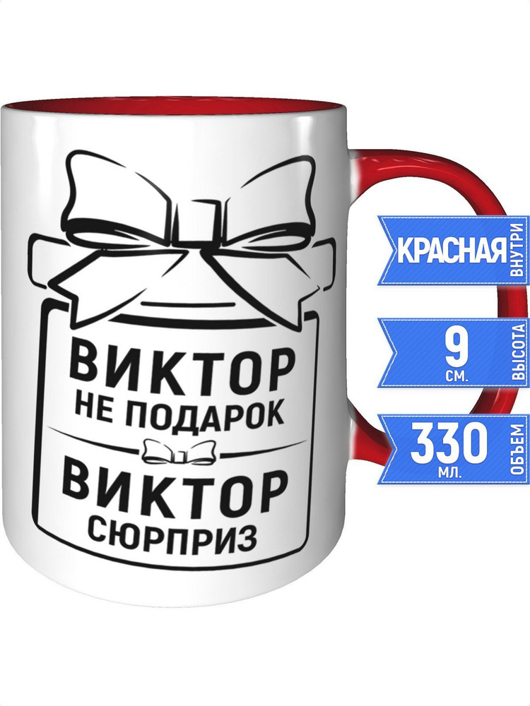 Кружка Виктор не подарок, Виктор сюрприз - с красной ручкой и красная внутри #1