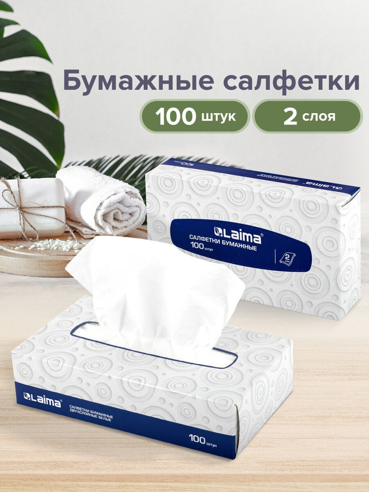 Салфетки косметические, 100 штук в картонном боксе, 2-х слойные, Лайма, 20х20 см #1