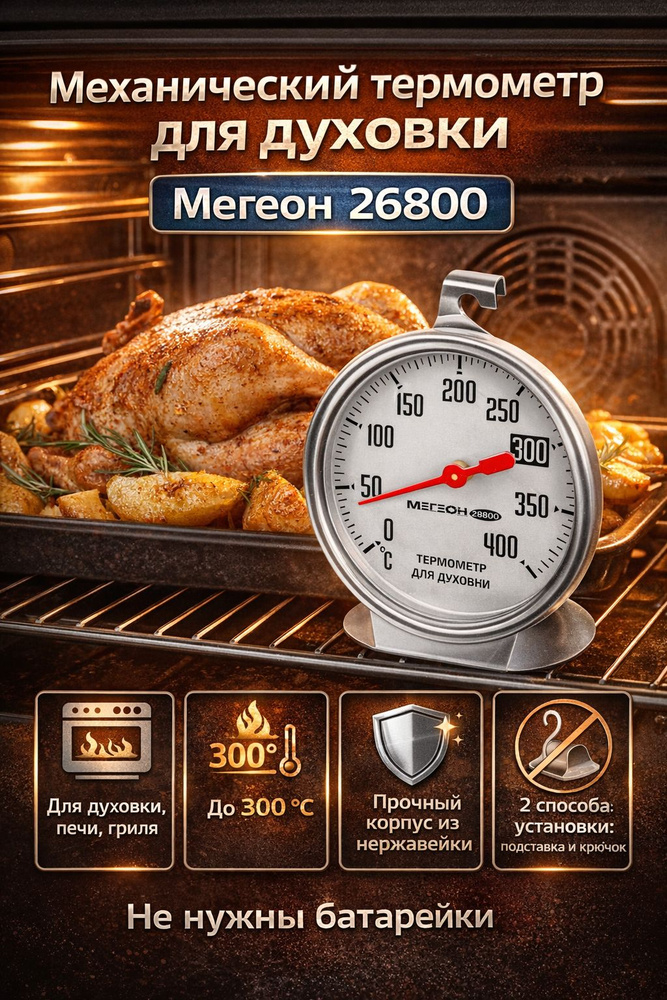 Термометр для духовки МЕГЕОН 26800 до 300 C, механический, без батареек #1