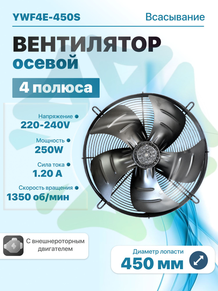 Вентилятор осевой YWF4E-450S всасывание с защитной решеткой в сборе #1