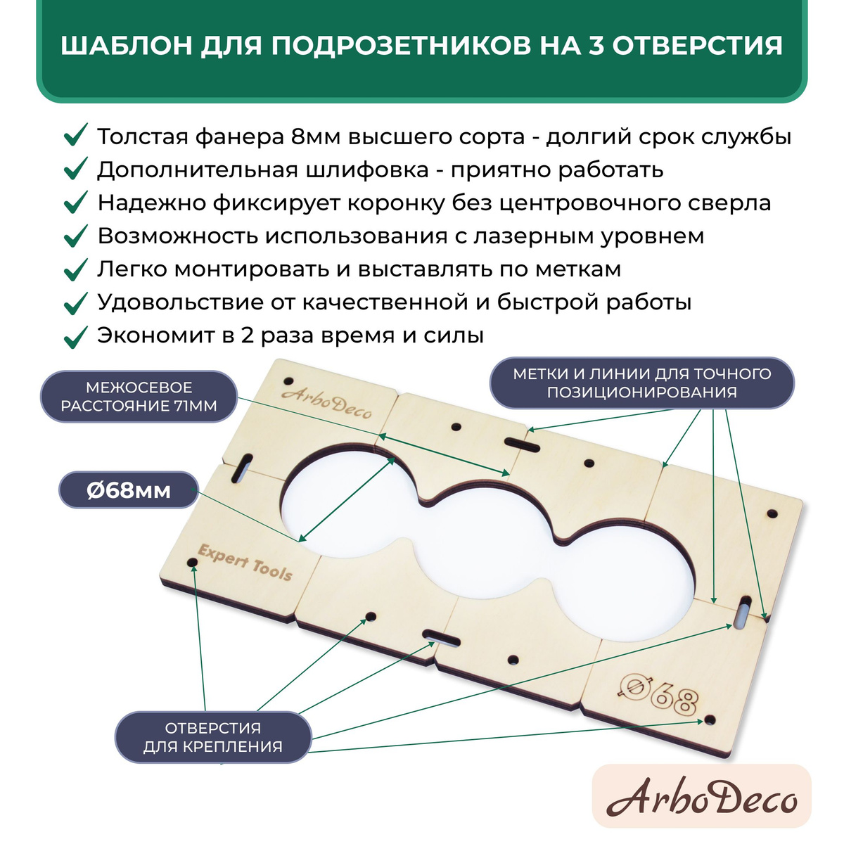 Шаблон для подрозетников D68 на 3 отверстия