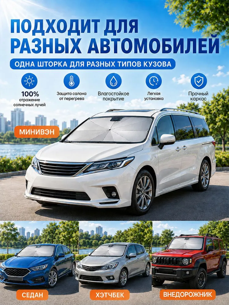 Солнцезащитная шторка на лобовое стекло, 140х80, защита от солнца для автомобилей на лобовое стекло, с вырезом для зеркала заднего вида, 140x80, фото 5