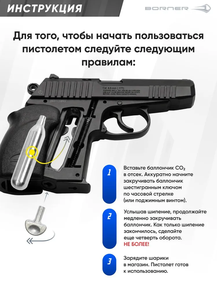 Пневматический пистолет BORNER PM NEX CORE, кал. 4,5 мм, вариант, фото 4