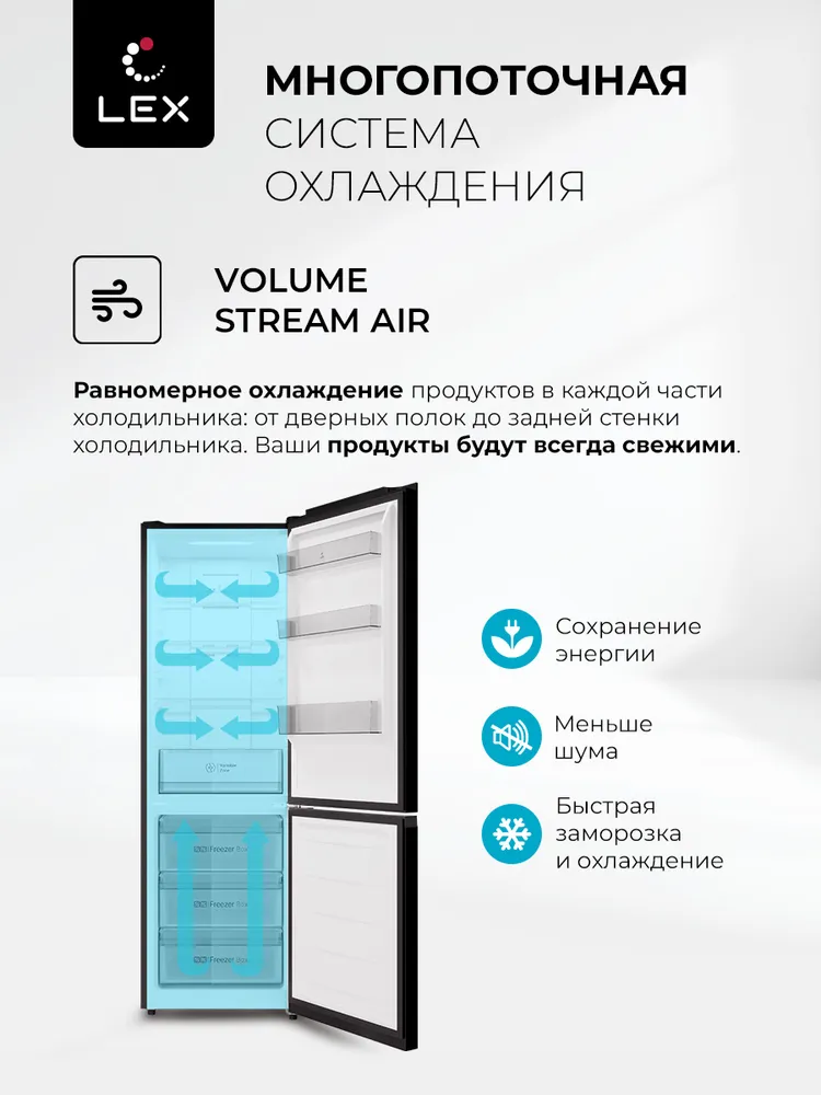 Холодильник двухкамерный с инверторным компрессором LEX LKB350BLGID NO FROST, объём 350 л, Зона свежести, Суперохлаждение, Суперзаморозка, стеклянные полки, Перенавешиваемые двери, LED-освещение, 350 л, фото 6