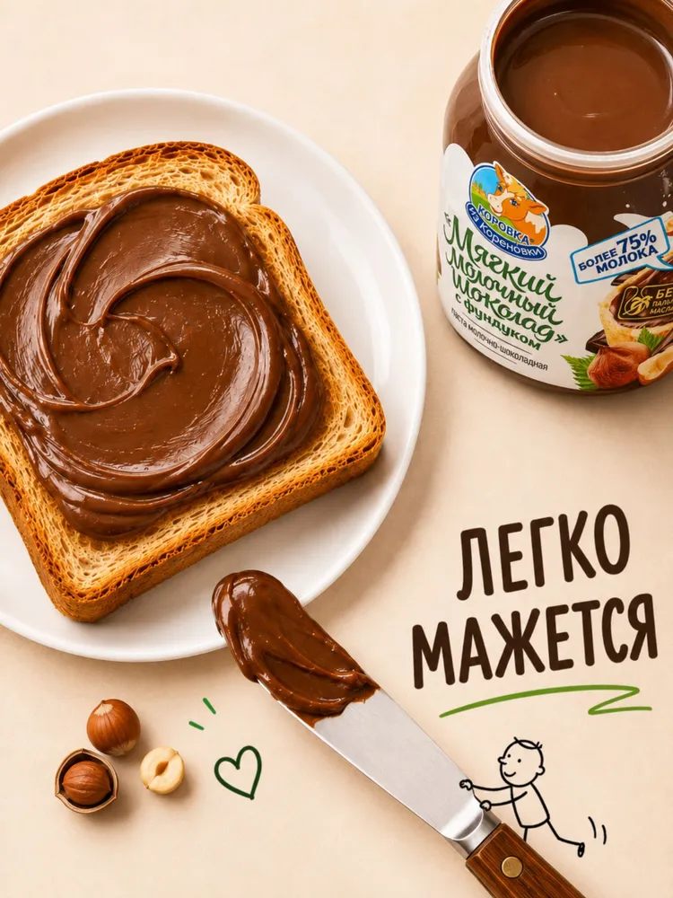 Шоколадная паста молочная 4 шт по 330 гр, Коровка из Кореновки, 6 шт, фото 3