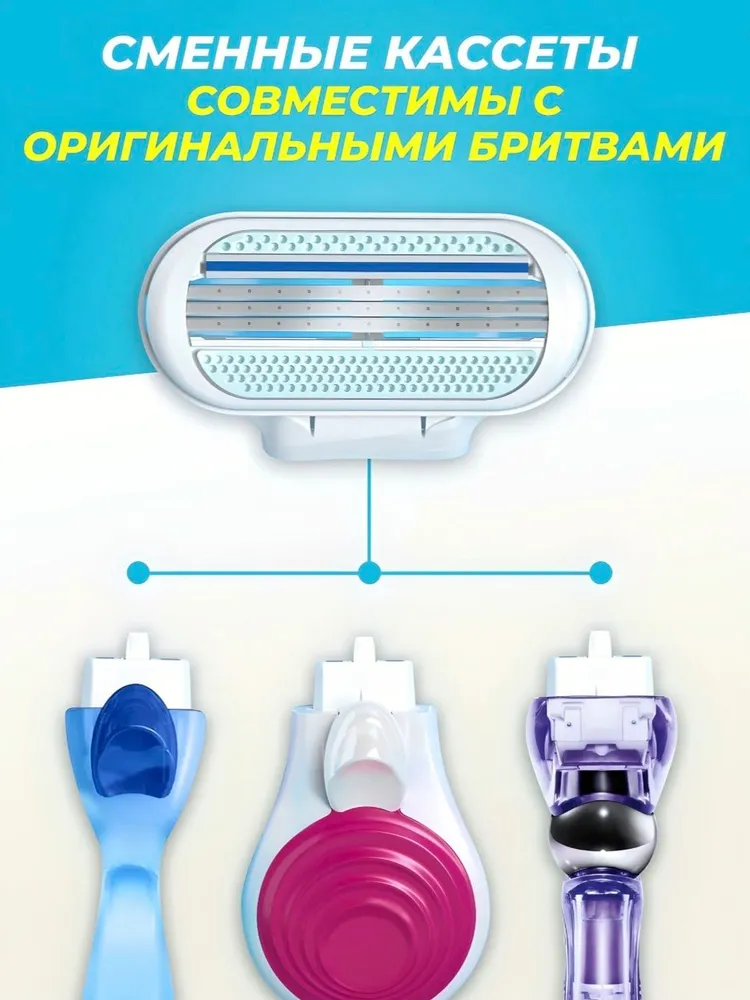 Сменные кассеты с женской бритвой Lady3-8set совместимы с популярными женскими бритвами, 8 шт. по 3 лезвия + 1 станок 5