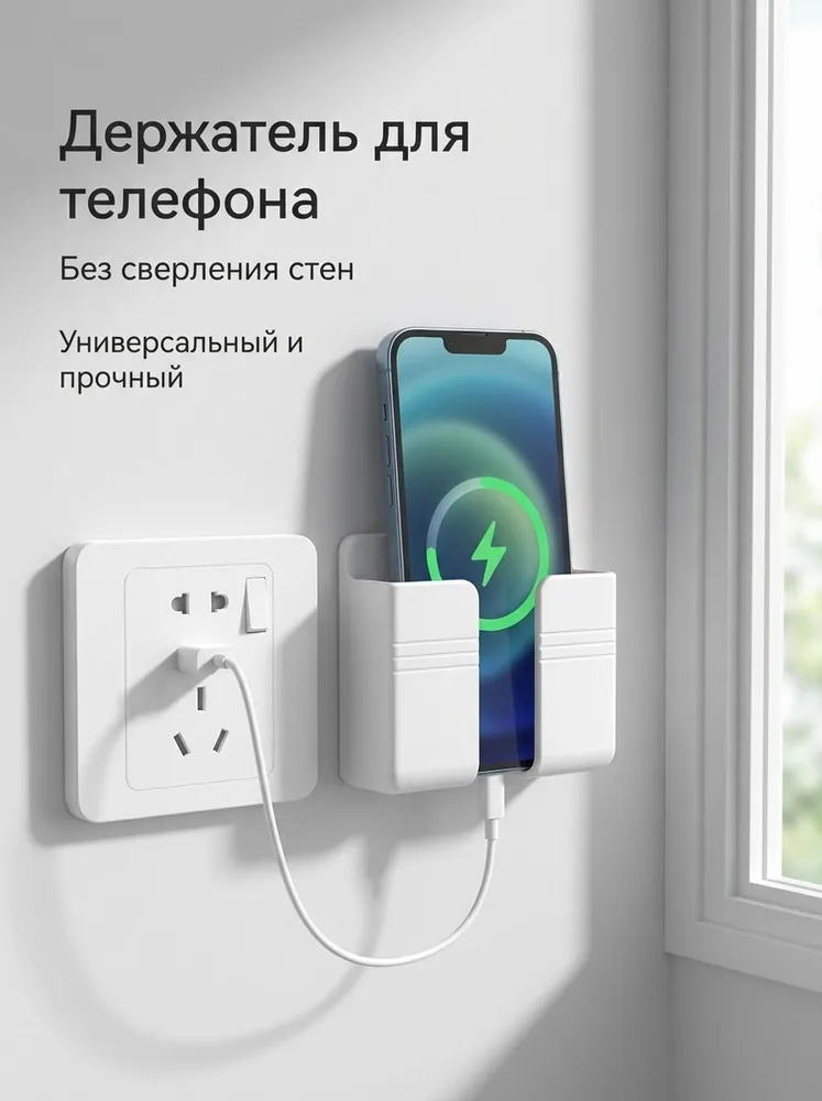 Настенный держатель для телефона и пульта, без сверления, с двусторонним скотчем, вариант, фото 2