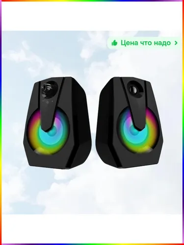 Компьютерная акустика 2.0, черный пластик, 4 Вт для дома-7 см