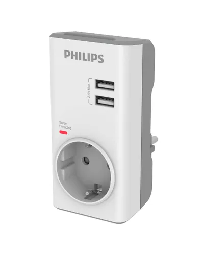 Сетевой фильтр Philips CHP4010W, защита 380 Дж, 2x USB-A, макс. 2.4A, белый
