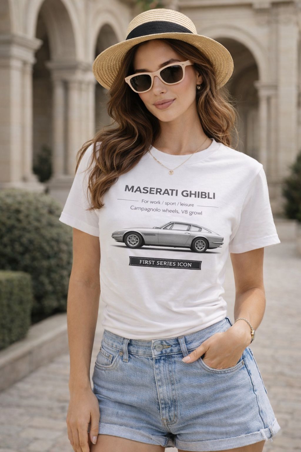 Футболка белая в стиле Maserati Ghibli First Series